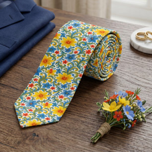 Cravate Motif d'art floral de feuilles colorées chic de cl
