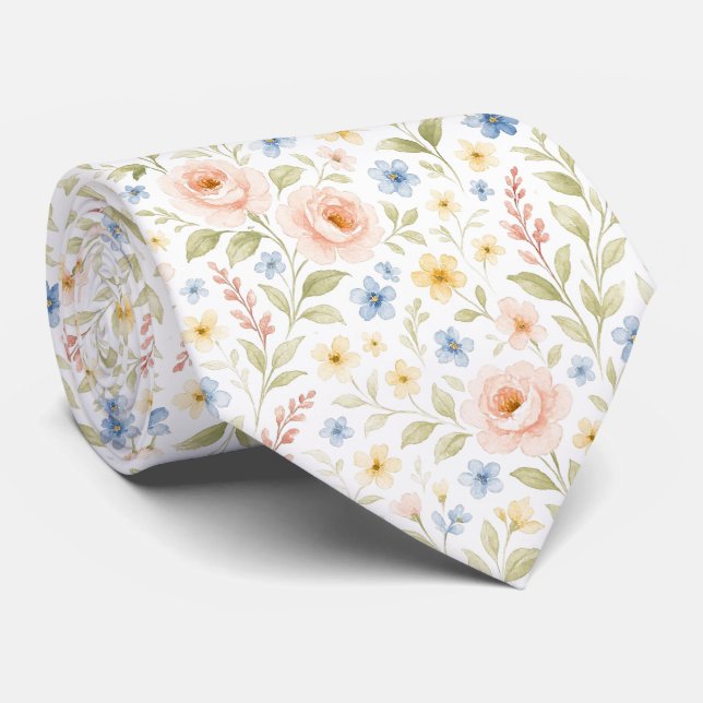 Cravate Motif d'art floral français chic shabby chic (Roulé)