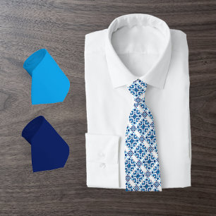 Cravate Motif d'art populaire scandinave en bleu et blanc