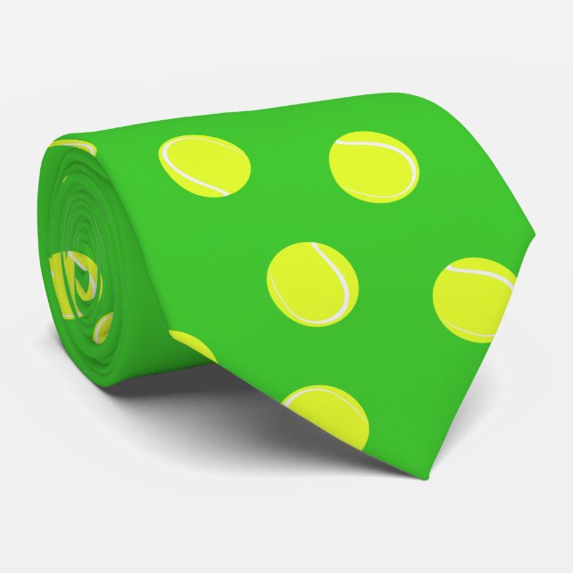 Cravate Motif de balle de tennis sur vert (Roulé)