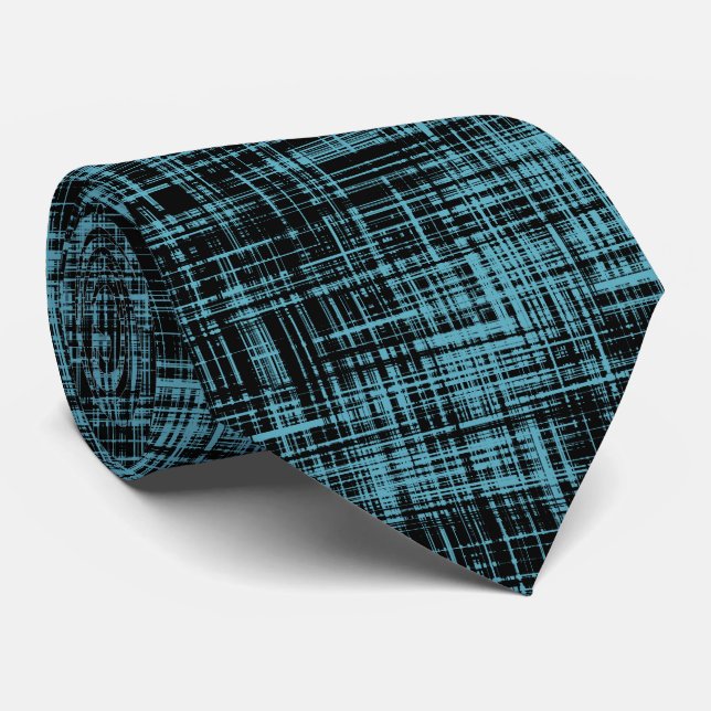 Cravate Motif de bande Abstrait Turquoise noir (Roulé)