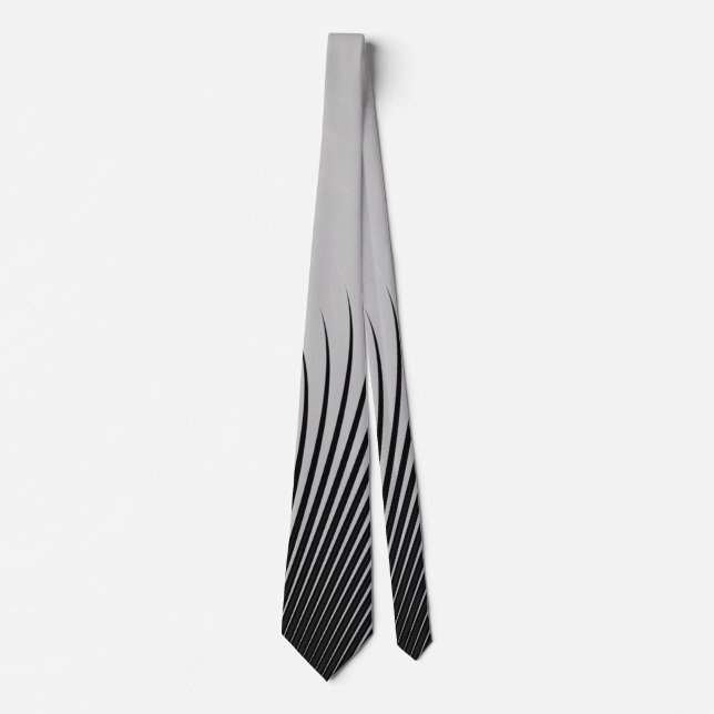 Cravate Motif de bande gris argenté noir blanc très unique (Devant)