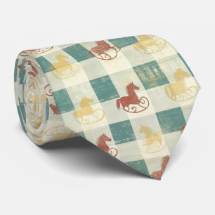 Cravate Motif de bébé cheval à bascule à carreaux rustique