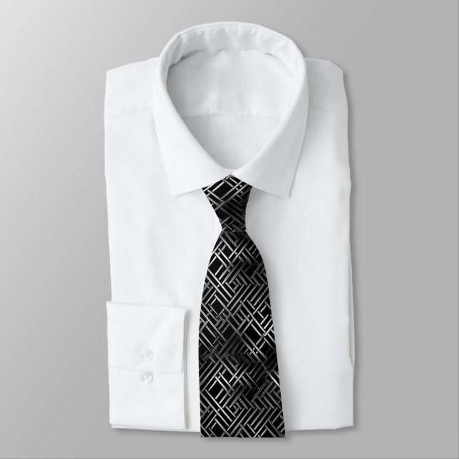Cravate Motif de blocage noir et argent (Attaché)