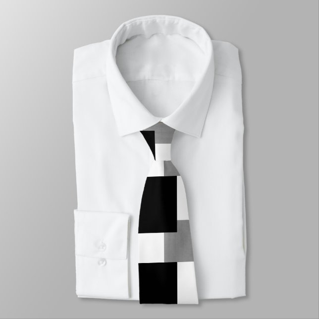 Cravate Motif de blocs géométriques gris noir et blanc (Attaché)