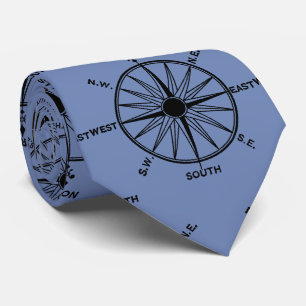 Cravate Motif de boussole de mer sur le bleu
