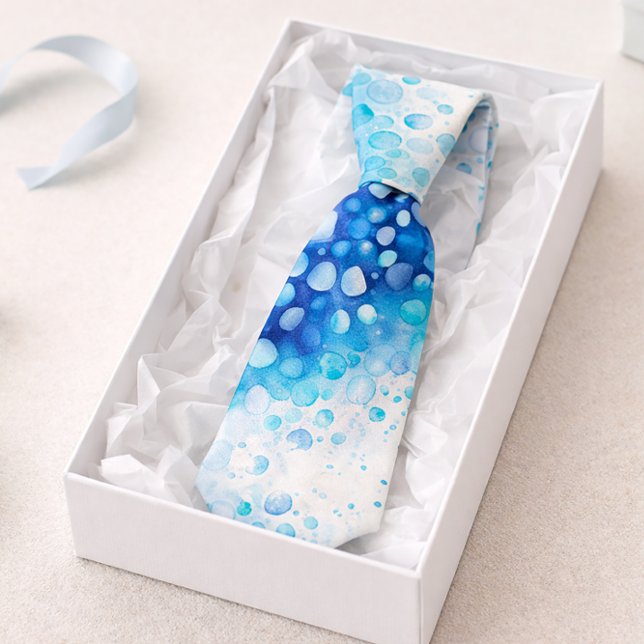 Cravate Motif de bulle aquarelle bleue Océan moderne  (Créateur téléchargé)
