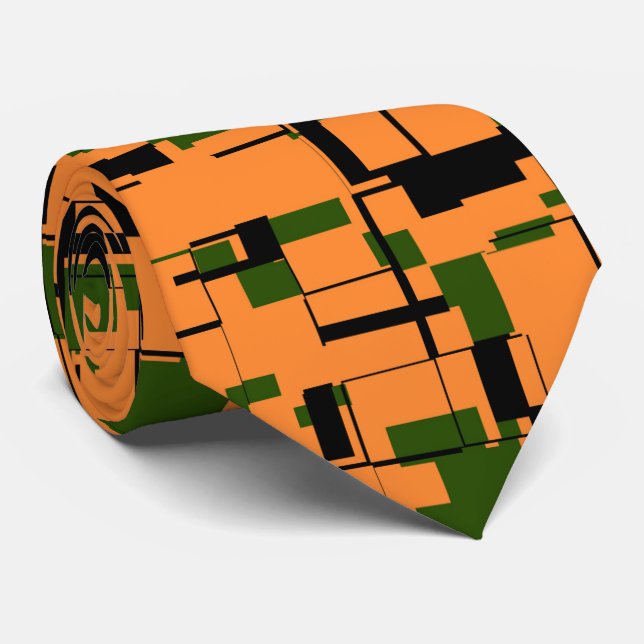 Cravate Motif de caméra numérique noir orange vert (Roulé)