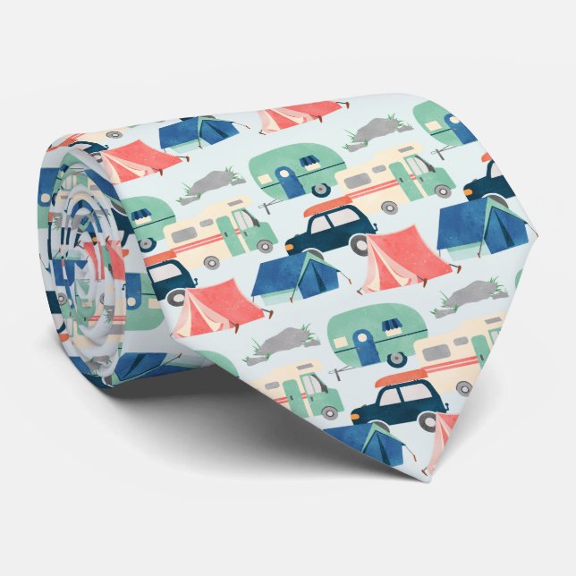 Cravate motif de camping cool carrelé (Roulé)