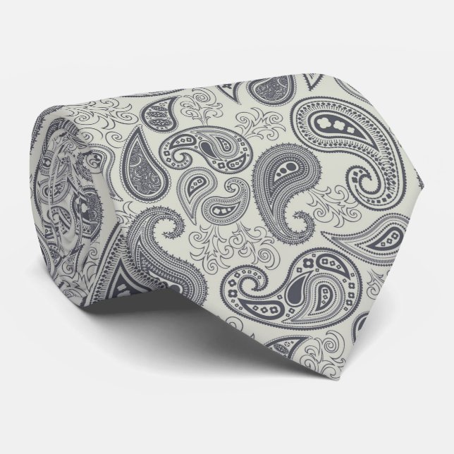 Cravate Motif de Cashmere Floral gris (Roulé)