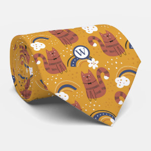 Cravate Motif de chat à monogramme 