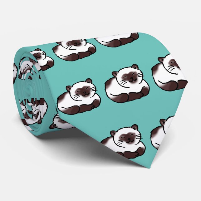 Cravate motif de chat siamese (Roulé)