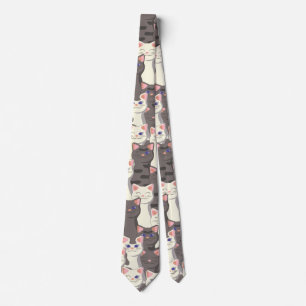 Cravate Motif de chats blancs et gris