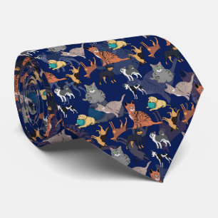 Cravate Motif de chats et de chiens sur fond bleu 