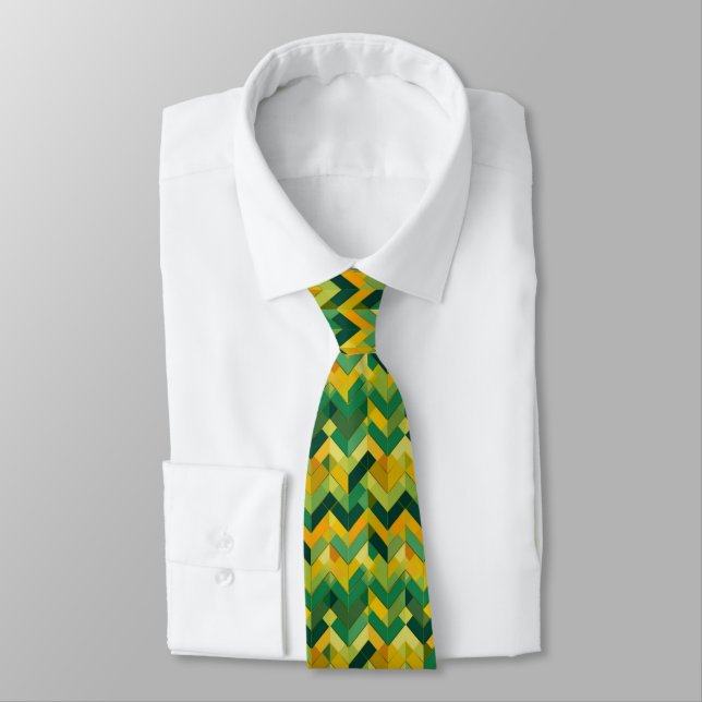 Cravate Motif de chevron vert et jaune (Attaché)