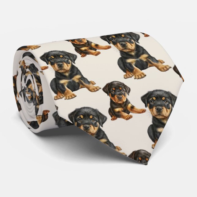 Cravate Motif de chien chiot Rottweiler (Roulé)