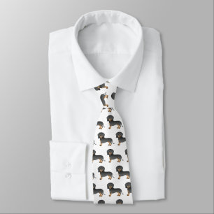 Cravate Motif de chien teckel à poil court noir et feu