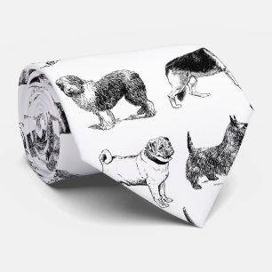 Cravate Motif de chiens Vintages noirs et blancs