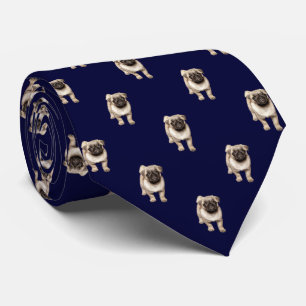 Cravate Motif de chiot de carlin sur le bleu marine foncé