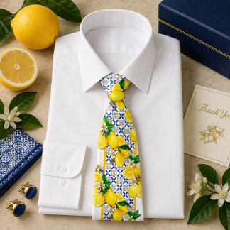 Cravate Motif de citron agrumes méditerranéen