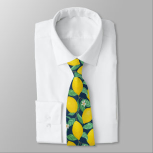 Cravate Motif de citron bleu de la marine jaune