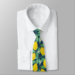 Cravate Motif de citron bleu de la marine jaune