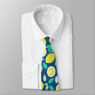 Cravate Motif de citron d'été en bleu marine