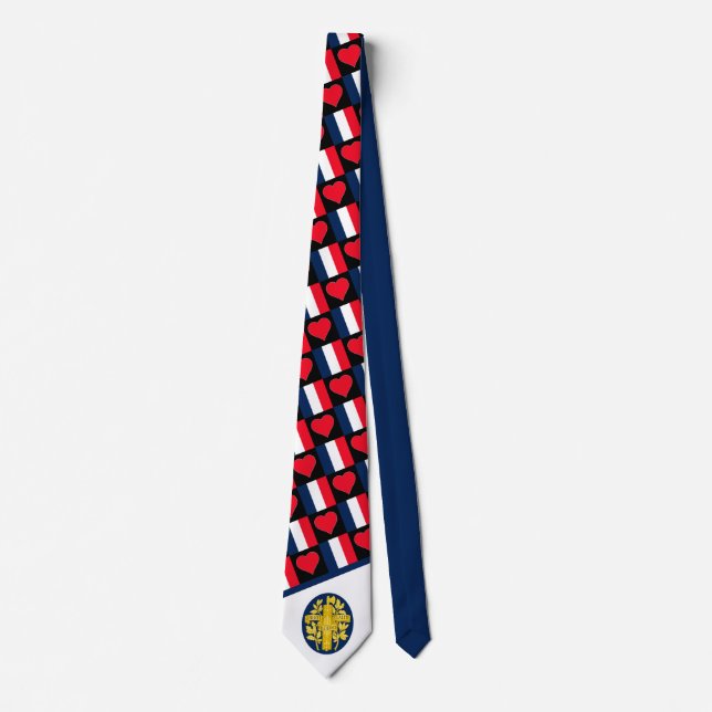 Cravate Motif de coeur du drapeau français France National (Devant)
