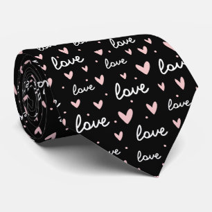 Cravate Motif de cœur rose gribouillé sur fond noir