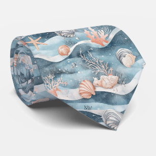 Cravate Motif de corail étoile de mer Aqua Marine