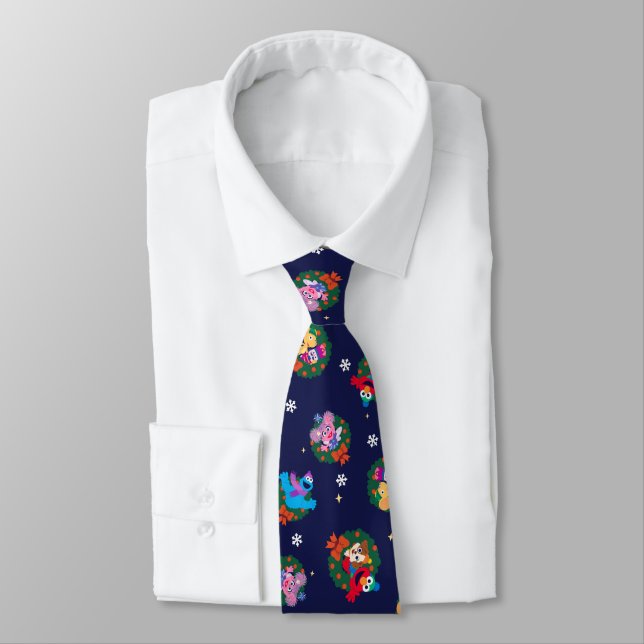 Cravate Motif de couronnes de Noël de la rue Sesame (Attaché)