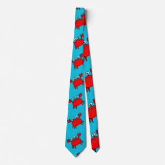 Cravate Motif de crabes rouges mignons sur fond bleu aqua