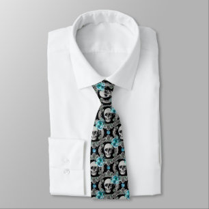 Cravate Motif de crâne floral bleu