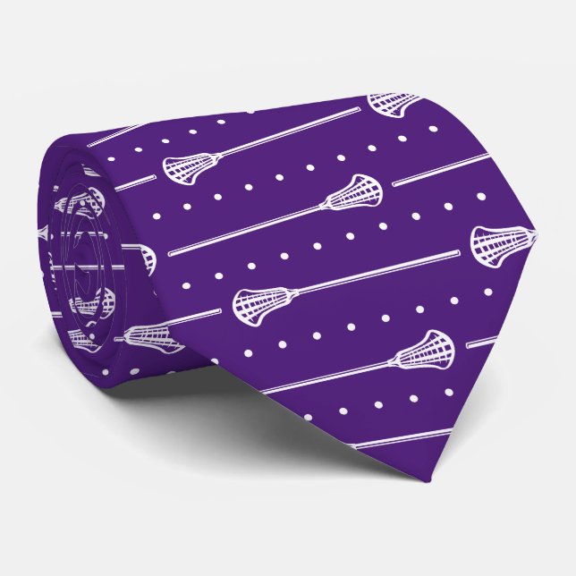 Cravate Motif de crosse violet bâtons et points blancs (Roulé)