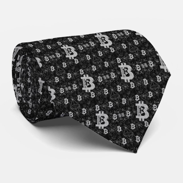 Cravate Motif de cryptomonnaie numérique Bitcoin (Roulé)