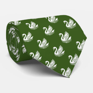 Cravate Motif de cygne - Blanc sur vert forestier