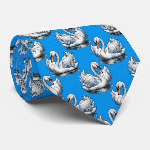 Cravate Motif de cygnes sur fond bleu 