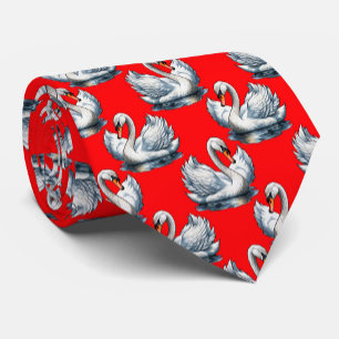 Cravate Motif de cygnes sur fond rouge