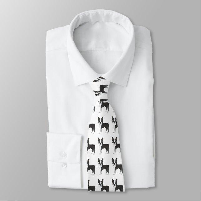 Cravate Motif de dessin de chien de Boston Terrier noir et (Attaché)