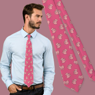 Cravate Motif de dessins animés rose éléphant