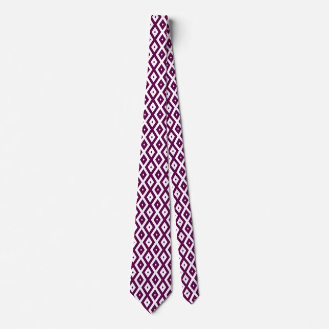 Cravate Motif de diamant blanc et violet de prune (Devant)