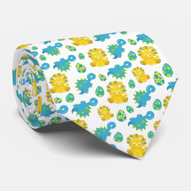 Cravate Motif De Dinosaures, Dinosaures Mignons, Baby Dino (Roulé)