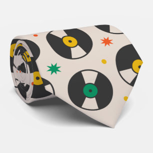 Cravate motif de disques vinyle rétro