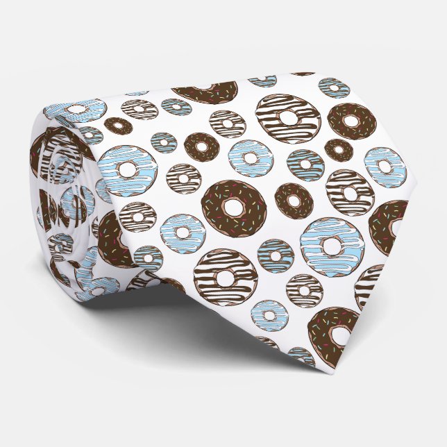 Cravate Motif De Donuts, Donuts Bleus, Donuts Brown (Roulé)