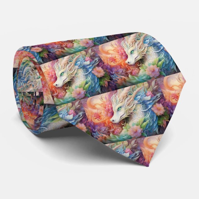 Cravate Motif de dragon chinois Rainbow (Roulé)