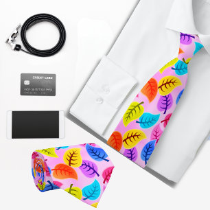 Cravate Motif de feuillage hawaïen rose rétro