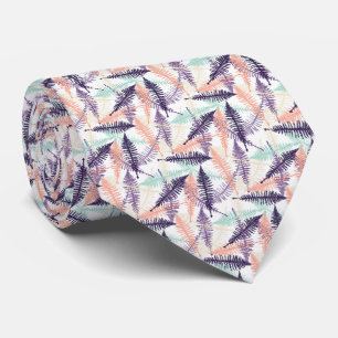 Cravate Motif de feuilles de fougère vert menthe violet or