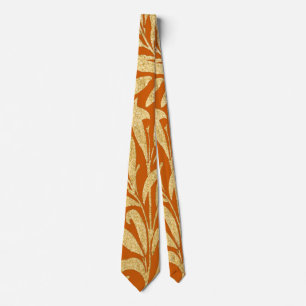 Cravate Motif de feuilles dorées et orange brûlé vintage