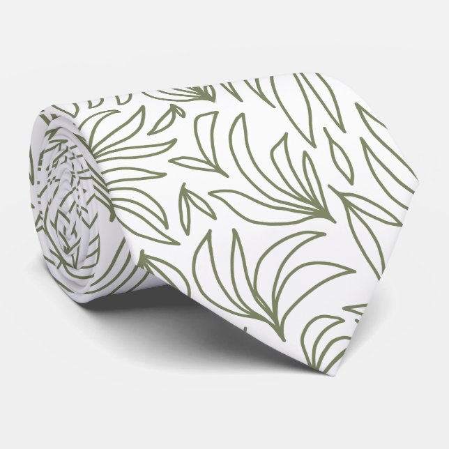 Cravate motif de feuilles tropicales vertes (Roulé)