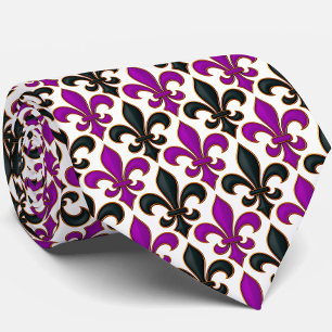 Cravate Motif de fleur de lis baroque noir violet